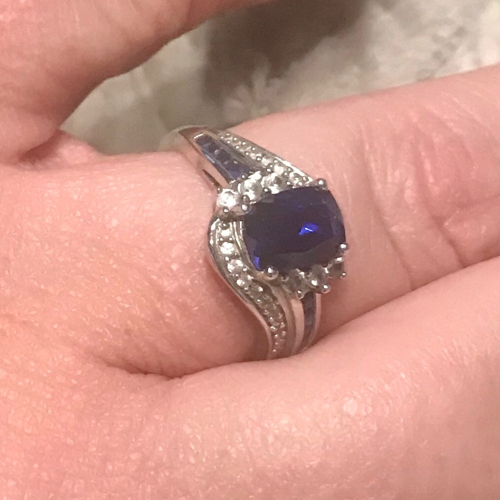 Lab Created Blue and White Sapphire Ring